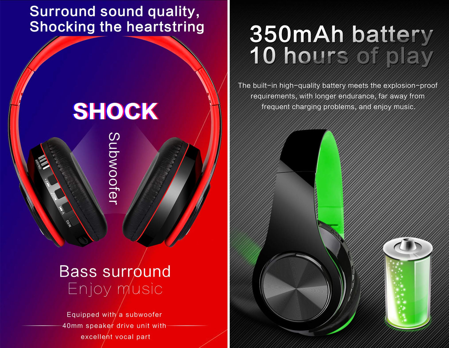 WuXingMeiLi Wireless Bluetooth Headphones Over Ear, Foldable Headphones Hi-Fi Stereo Comfortable Earpads Bluetooth Headsets Wired Mode with Mic for Cellphone PC TV (Type1 black)