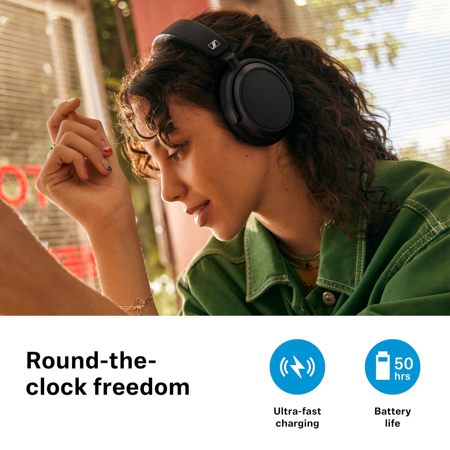 Sennheiser ACCENTUM Plus Wireless Bluetooth Headphones Audio with Quick-Charge Feature, 50-Hour Battery Playtime, Adaptive Hybrid ANC, Sound Personalization and Touch Controls - Black