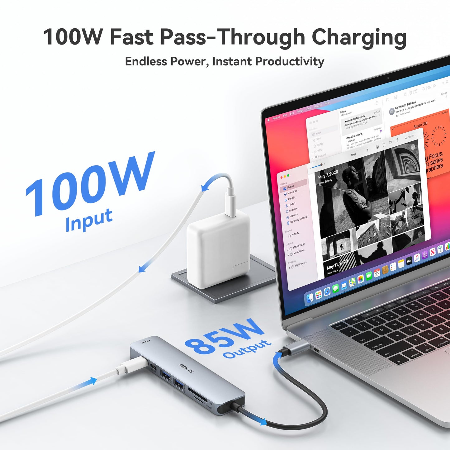 USB C Hub HDMI Adapter for MacBook Pro/Air, MOKiN 7 IN 1 USB C Dongle Mac Adapter with HDMI, USB C Data Port,100W PD,SD/TF and 2 USB 3.0 for Dell/Lenovo/Thinkpad