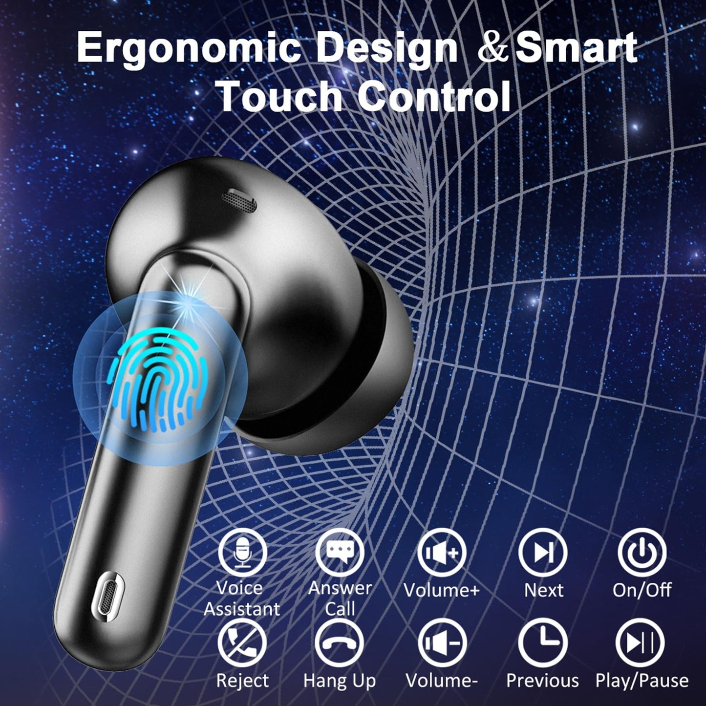 Wireless Earbuds, Bluetooth 5.4 Headphones with 4 ENC Noise Cancelling Microphone, Ear buds with HiFi Stereo Deep Bass, Bluetooth Earphones 40H Playtime LED Display, IP7 Waterproof Touch Control