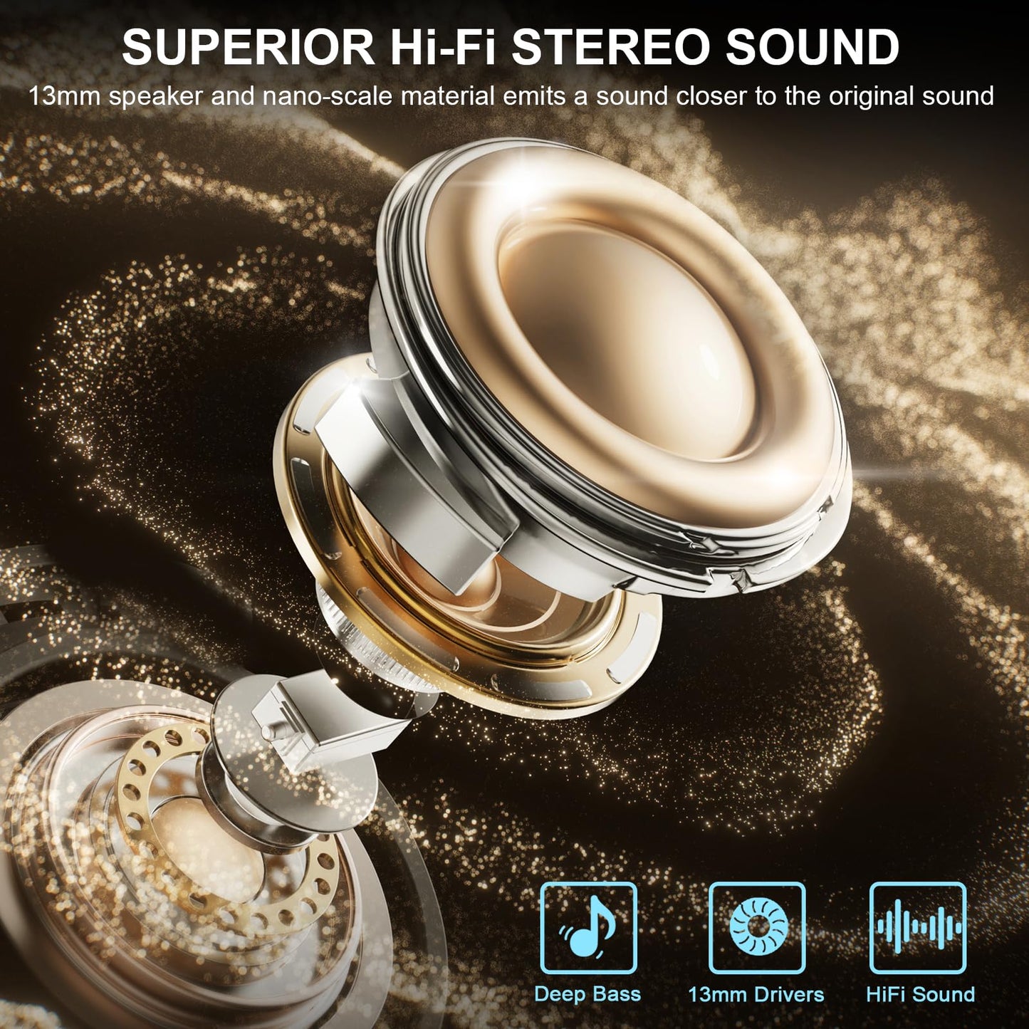 Wireless Earbuds, Bluetooth 5.4 Headphones with 4 ENC Noise Cancelling Microphone, Ear buds with HiFi Stereo Deep Bass, Bluetooth Earphones 40H Playtime LED Display, IP7 Waterproof Touch Control