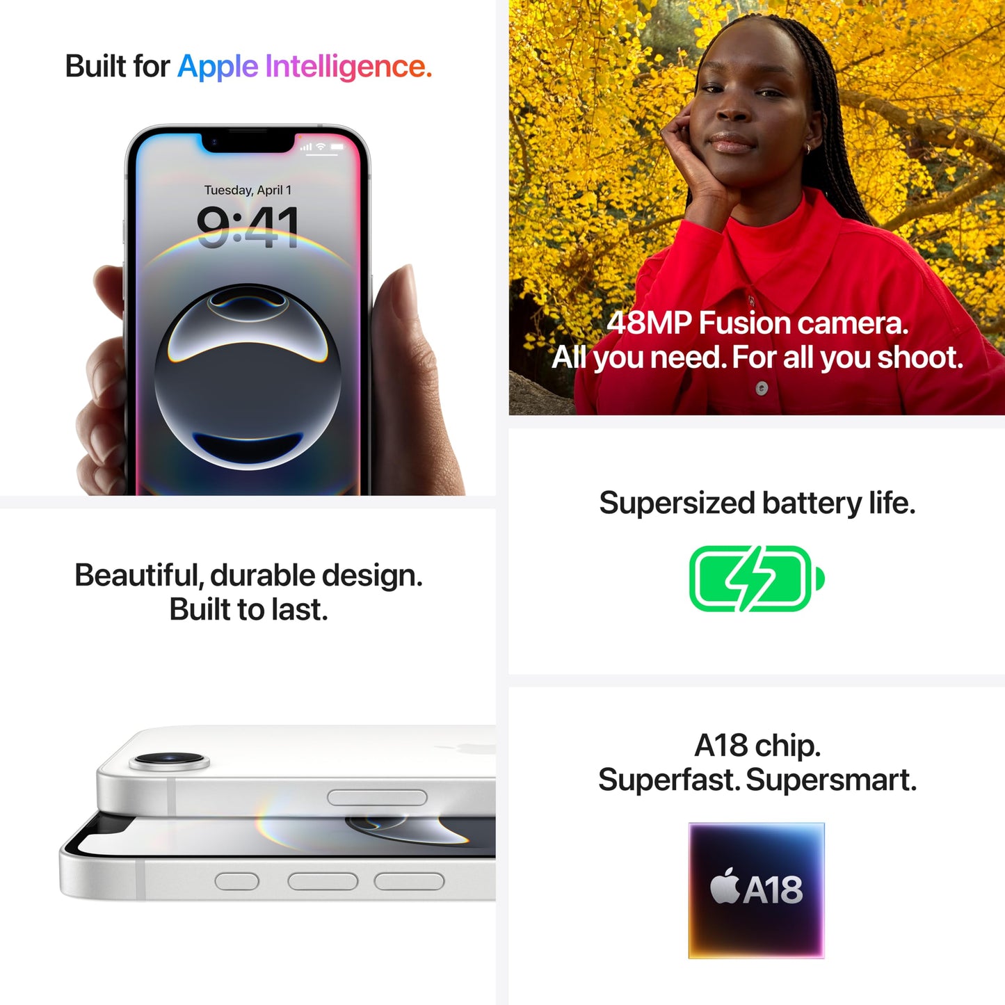 Apple iPhone 16e 128GB: Built for Apple Intelligence, A18 Chip, Supersized Battery Life, 48MP Fusion Camera, 6.1-inch Super Retina XDR Display; Black