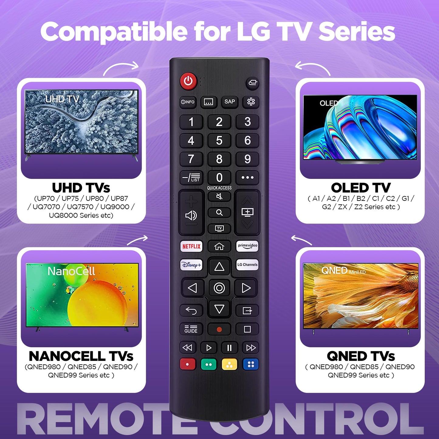 Universal Remote Control for LG Smart TV Remote Control With 2 Battery (AAA) for All Models Lcd Led Hdtv Uhd 3D 4K Universal Tv Remote Lg AKB75095308 AKB75095307 AKB7415324 Lg Remote Cntrol For Tv