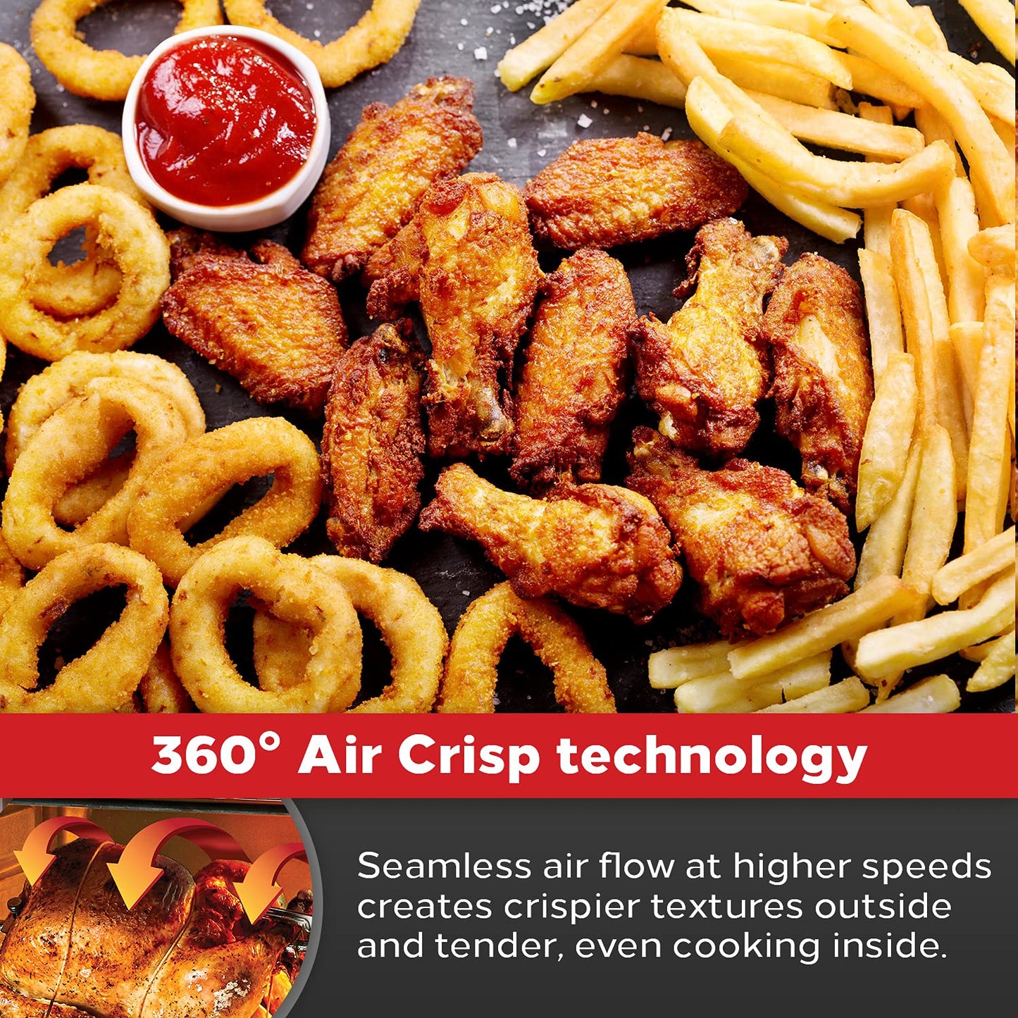 Emeril Lagasse 360 stainless steel air fryer, 360° fast cooking technology, XL capacity, 9 in 1, 12 preset cooking functions, including baking, frying, pizza,