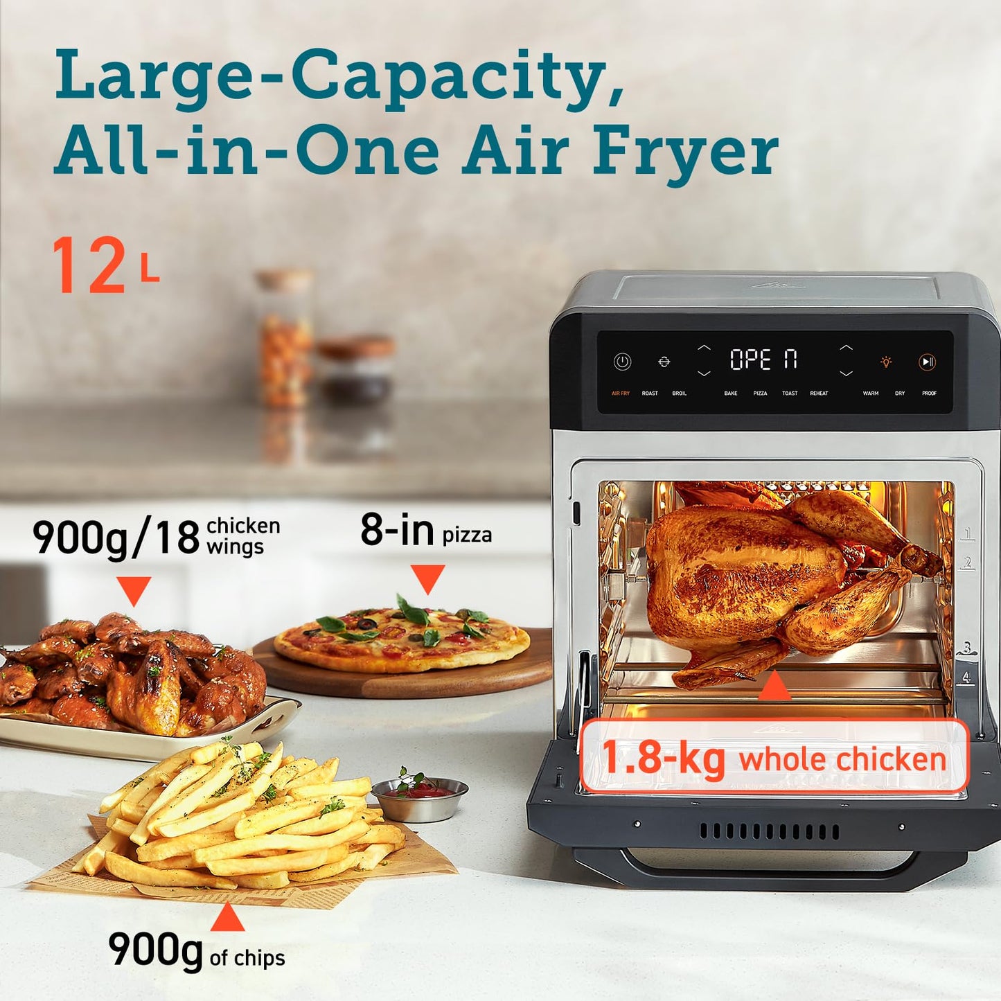 COSORI Air Fryer Oven,12L Large Capacity with 1800W Powerful Dual Heating,11-in-1 Rotisserie Air Fryer,Convection Fan for Fast Cooking,30-Recipe Cookbook,Complete Accessory Set,220 ℃
