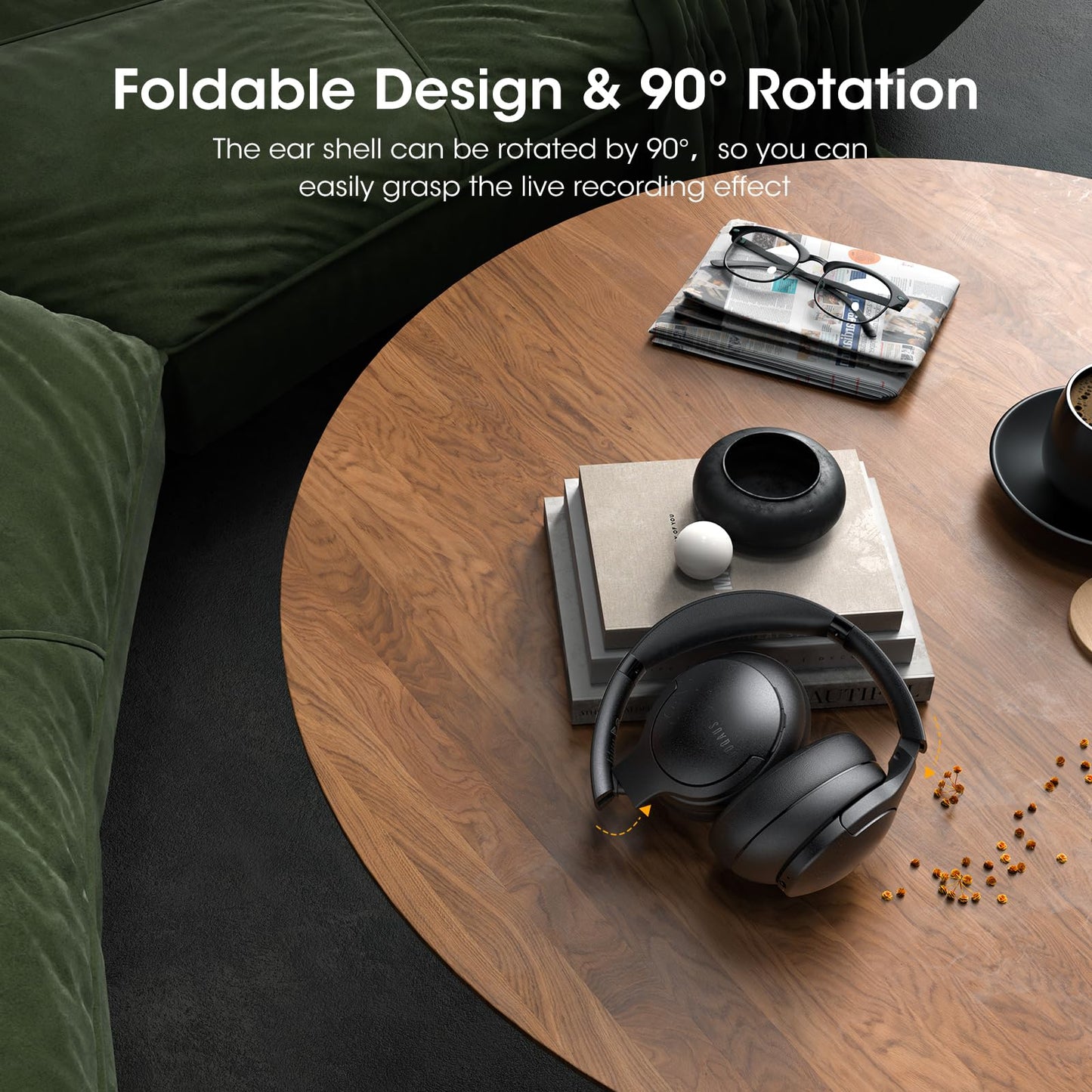 DOQAUS Bluetooth Headphones Over Ear, 90H Playtime Bluetooth5.3 Wireless Headphones, 3 EQ Mode, HiFi Stereo Bass Sound, Headphones Wireless(Black)