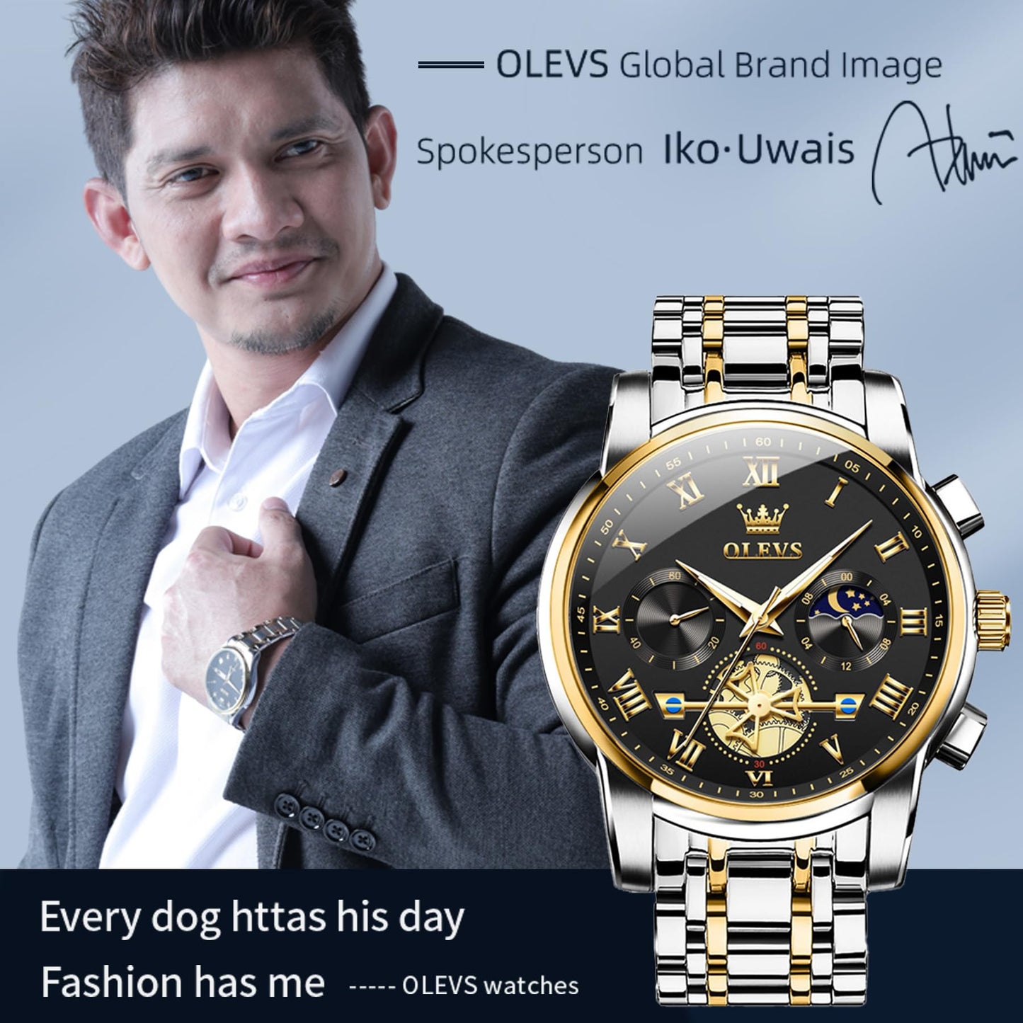 OLEVS Men's Watch, Stainless Steel Waterproof Luminous Analog Quartz Watch, Multifunctional Multi dial Chronograph,Classic Luxury Big face Men's Watch (2859- Blackface)