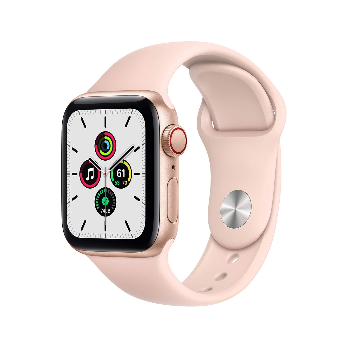 Apple Watch SE 2020 (GPS + Cellular, 44MM) Gold Aluminium Case with Pink Sand Sport Band (Renewed)
