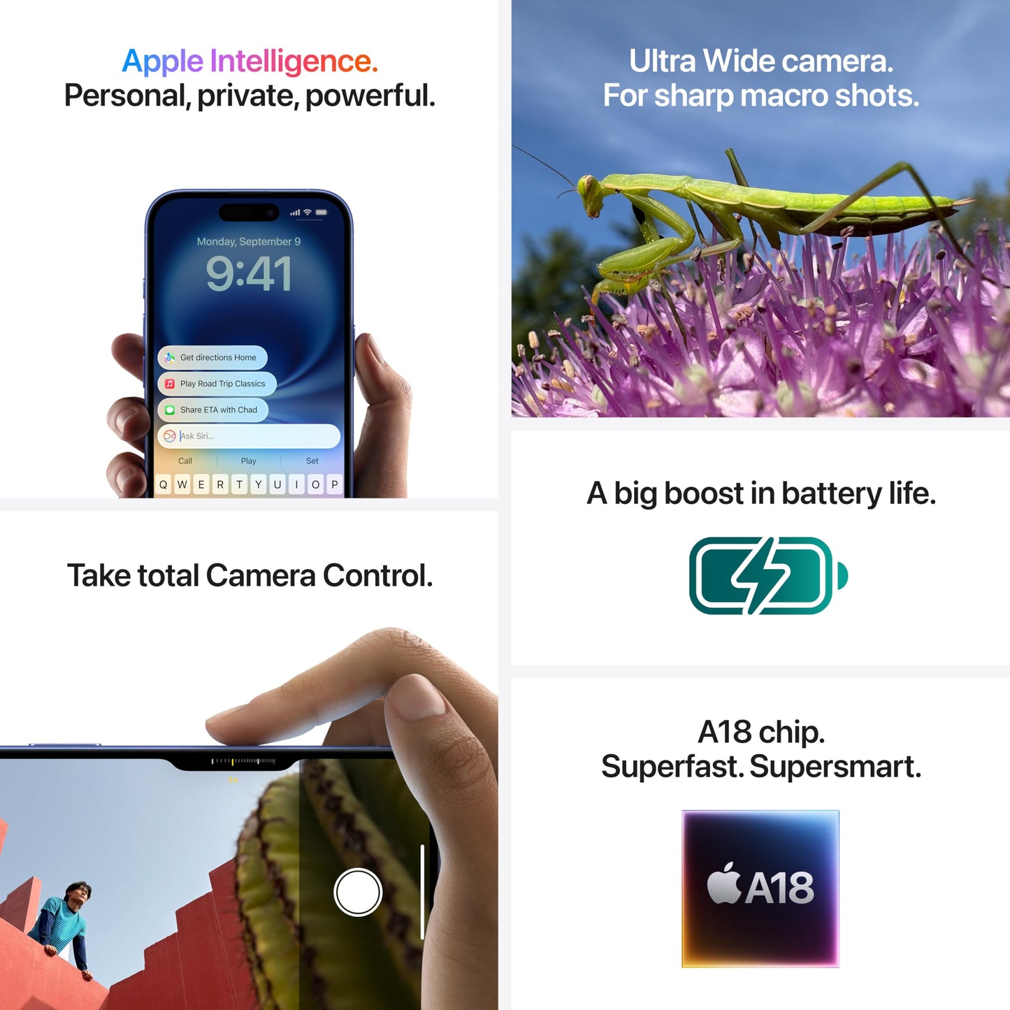 Apple iPhone 16 128 GB: 5G Mobile phone with Apple Intelligence, Camera Control, A18 Chip and a Big Boost in Battery Life. Works with AirPods; White