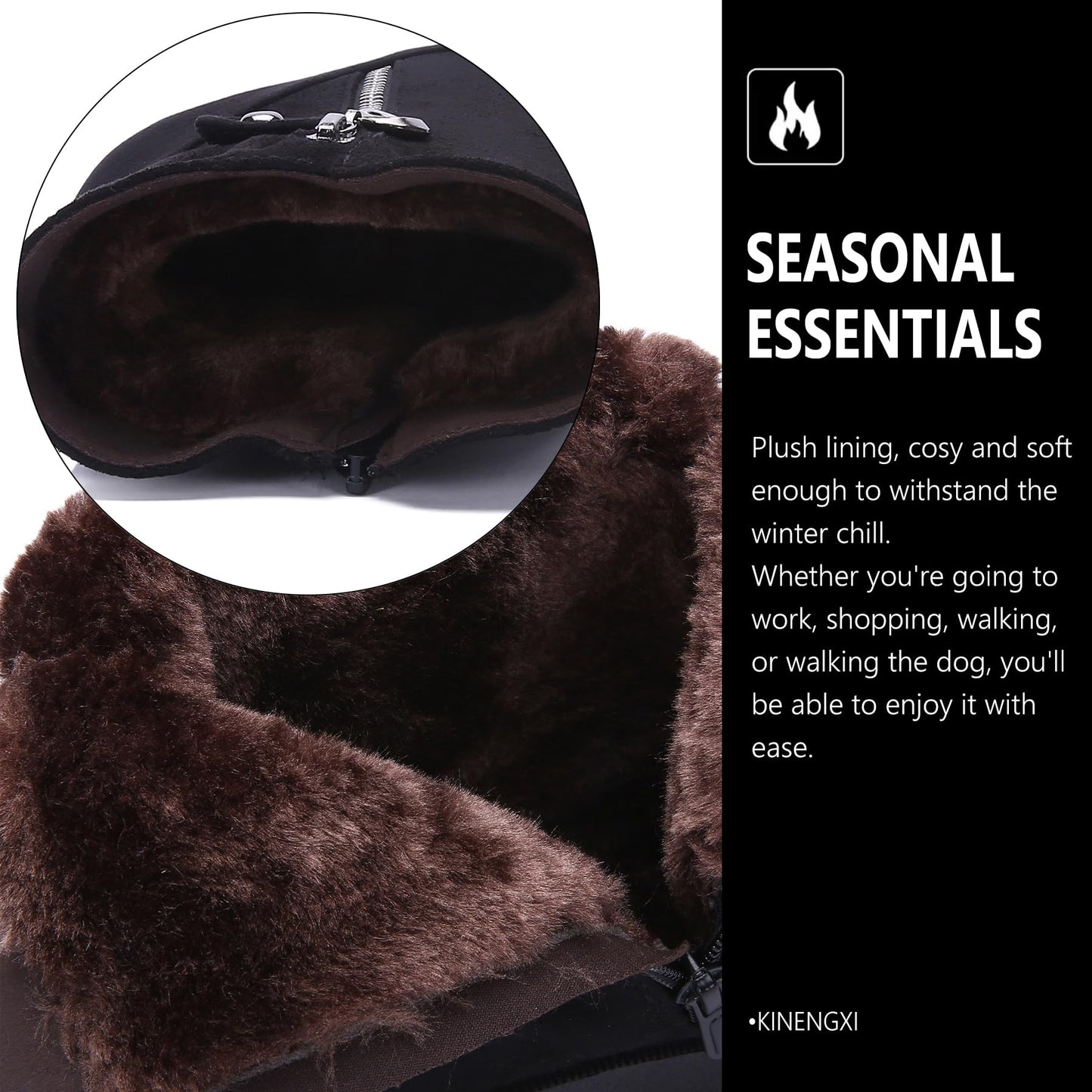 Ladies Winter Warm Snow Boots Womens Outdoor Anti-Slip Zipper Fur Lining Thermal Ankle Booties Shoes Size Black a