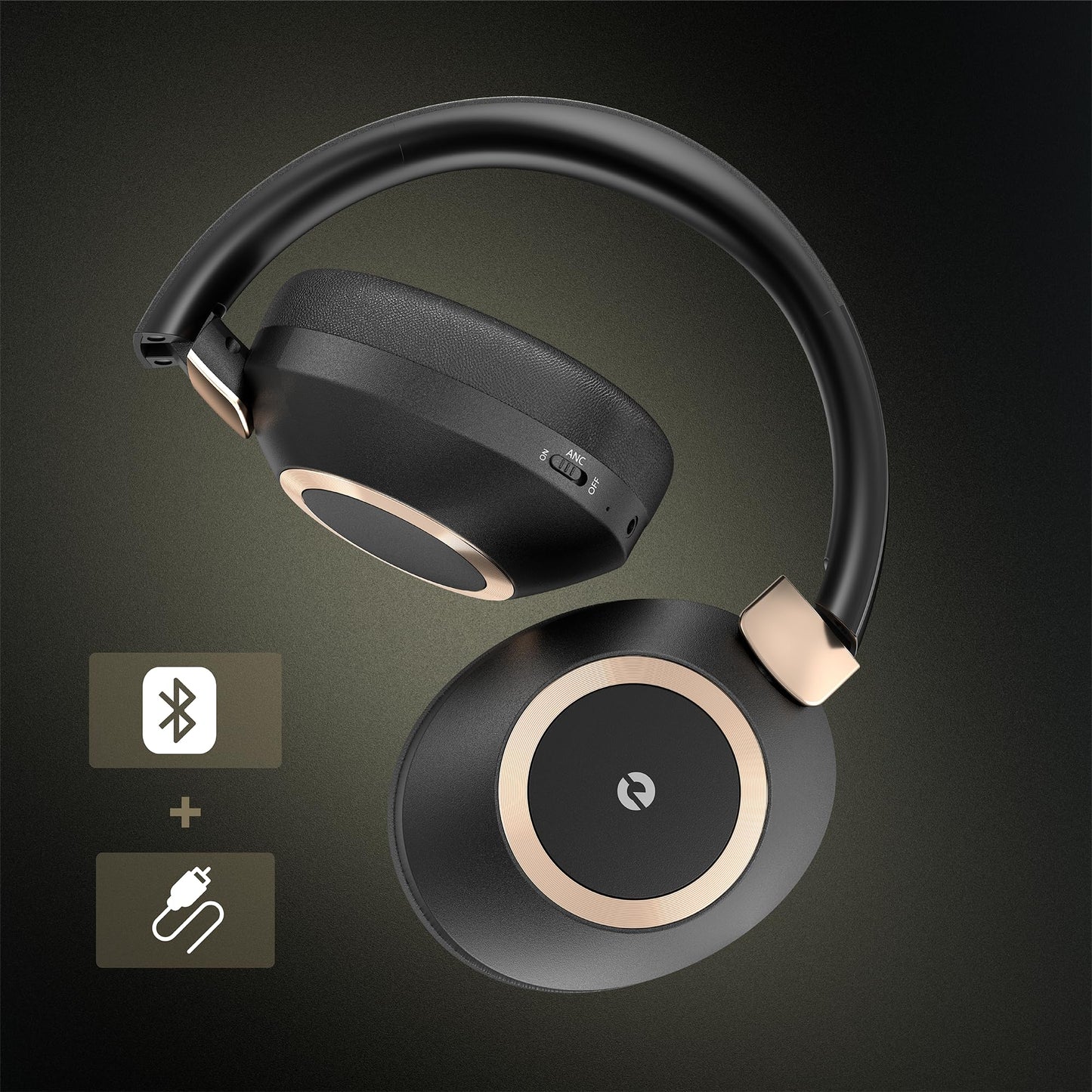 Active Noise Cancelling Wireless Headphones, 100H Playtime with Microphone, Over- Ear Bluetooth Headphones with Deep Bass,Fast Charging for Travel,Office,Home