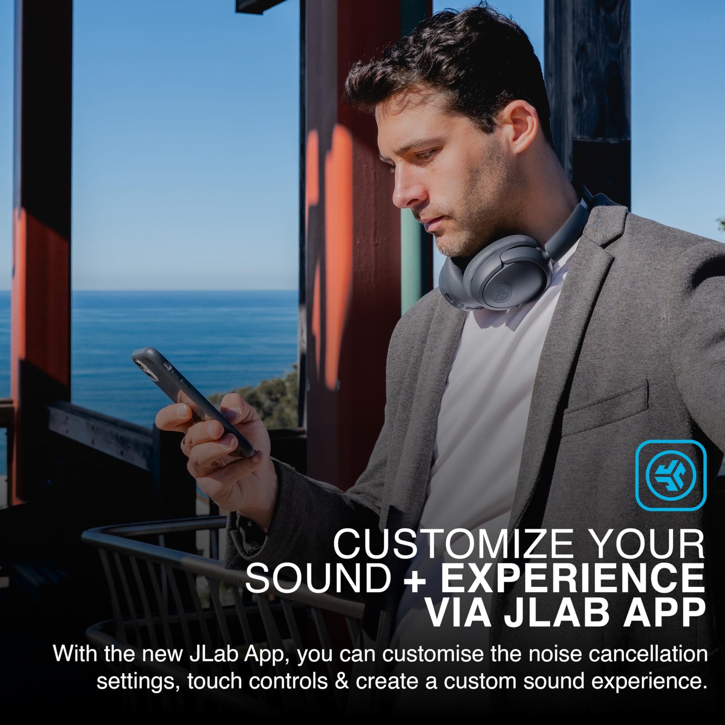 JLab JBuds LUX ANC Smart Active Noise Cancelling Headphones - Over Ear Wireless Headphones with Microphone, 70+ H Playtime Foldable Bluetooth Earphones with Multipoint & Customisable Sound, Graphite