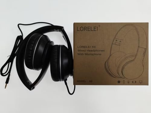 LORELEI X6 Over-Ear Headphones With Microphone, Lightweight Foldable & Portable Stereo Bass With 1.45M No-Tangle, Wired for Smartphone Tablet MP3/4 (Space Black)