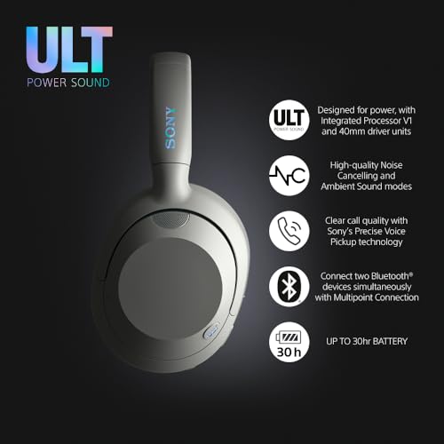 Sony ULT WEAR - Wireless Noise Cancelling Headphones with ULT POWER SOUND, Ultimate Deep Bass, Clear Call Quality, Up to 30hr Battery Life, Alexa & Google Assistant, IOS & Android - Off White
