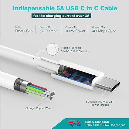 96W USB C Super Fast Charger,MacBook Pro Charger,for USB C Laptop Charger, New 16,15,14,13 inch,iPad Pro12.9,11 inch Lenovo, and All USB C Device,power adapter with 2M USB C to C Cable