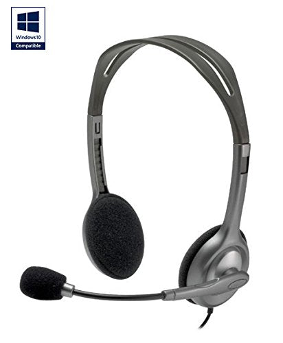 Logitech H111 Wired Headset, Stereo Headphones with Noise-Cancelling Microphone, 3.5 mm Audio Jack, PC/Mac/Laptop/Smartphone/Tablet - Black