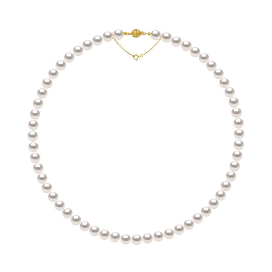 PEARLS & COLORS - Necklace made of Genuine Round AKOYA Cultured Pearls - Certified Japanese Origin - Quality AA+ - 18 Karat Yellow Gold (750) - Safety Chain - Women's Jewelry