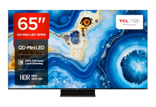 TCL 65QM8B 65-inch QLED Mini LED TV, 4K HDR Premium 1300nits, Smart TV Powered by Google TV (Dolby Vision & Atmos, Onkyo 2.0 sound system, 144Hz Motion Clarity Pro, Hands-Free Voice Control)
