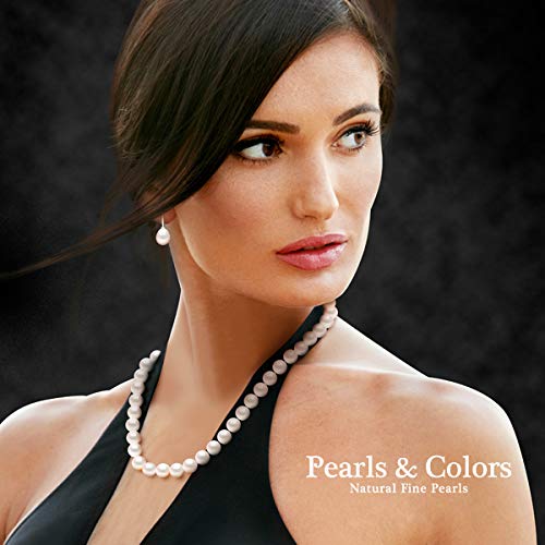 PEARLS & COLORS - Genuine Japanese Akoya Round Cultured Pearl Necklace - AA+ Quality - White Gold 750 (18 K) Prestige Marine Ring Clasp - Women's Jewellery