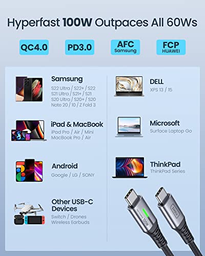 INIU USB C to USB C Charger Cable, [2m] 100W PD3.0 Type C Cable Fast Charging, Phone Charger USB C for MacBook Pro, iPad Air iPhone 16 15 Pro Max, Samsung S24 S23 Ultra, Pixel 9 8, Switch PS5 etc