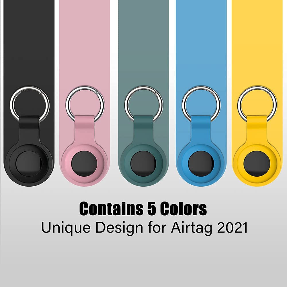 [5-Pack] AirTag Holder - Silicone Case for AirTag Keyring for Keys, Bags, Luggage, Pet Collars - Anti-Lost and Scratch-Resistant Design for Apple Air Tags 2021