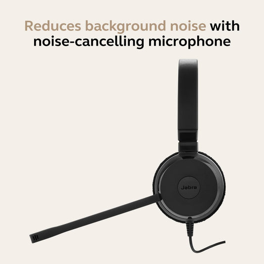 Jabra Evolve 20 Stereo Headset – Microsoft Certified Headphones for VoIP Softphone with Passive Noise Cancellation – USB-Cable with Controller – Black