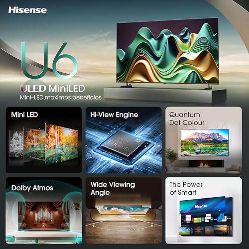 Hisense 50 Inch 4K Mini-LED TV 50U6NQTUK - Quantum Dot Colour, Dolby Vision Atmos, Hi-View Engine, FilmMaker Mode, Vidaa OS with Voice Control, Freely, Youtube, Netflix and Disney+ (2024 Model)