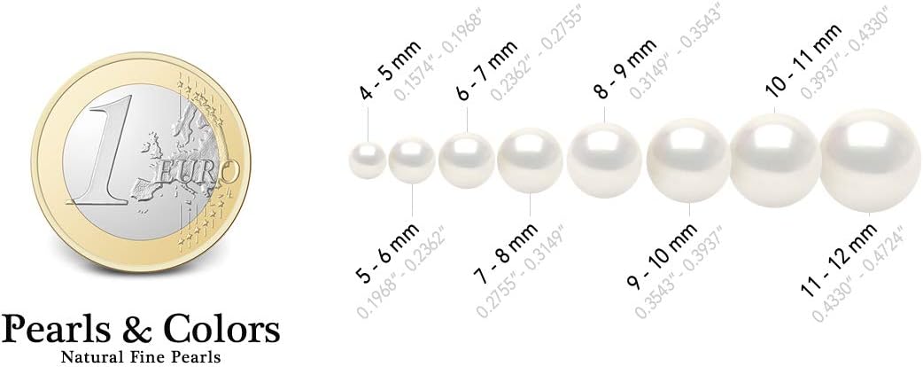 PEARLS & COLORS - Genuine Japanese Akoya Round Cultured Pearl Necklace - AA+ Quality - White Gold 750 (18 K) Prestige Marine Ring Clasp - Women's Jewellery