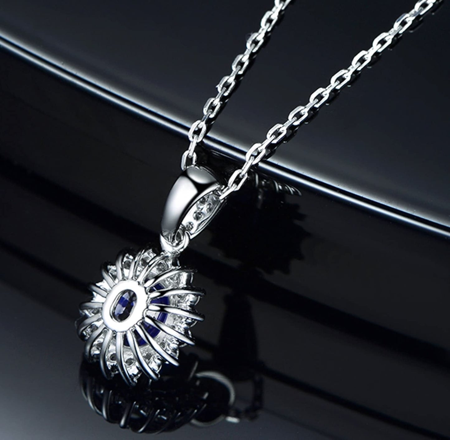 Jewelry Necklaces, Sapphire Necklace Birthstone with Blue 1.28Carat Good Cut Gemstone 18K Luxurious Ladies Necklace Gift