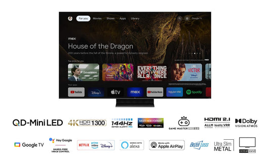 50C805K 50" QLED Mini LED C805 4K Ultra HD Android Smart HDR TV (Dolby Atmos, Dolby Vision, HDR10+, Bluetooth, 144Hz Motion Clarity Pro, Chromecast Built-In, 240Hz Game Accelerator)
