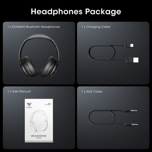 DOQAUS Bluetooth Headphones Over Ear, 90H Playtime Bluetooth5.3 Wireless Headphones, 3 EQ Mode, HiFi Stereo Bass Sound, Headphones Wireless(Black)