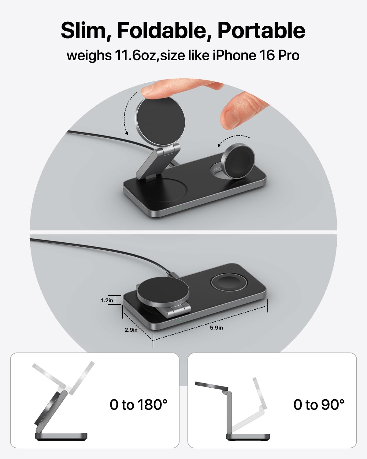Keepro 3 in 1 Wireless Charging Station for iPhone Magnetic Portable, Fast Wireless Charger Stand for iPhone 16/15/14/13/12, AirPods Pro 4 3 2 Apple Watch (Adapter Included)-Black