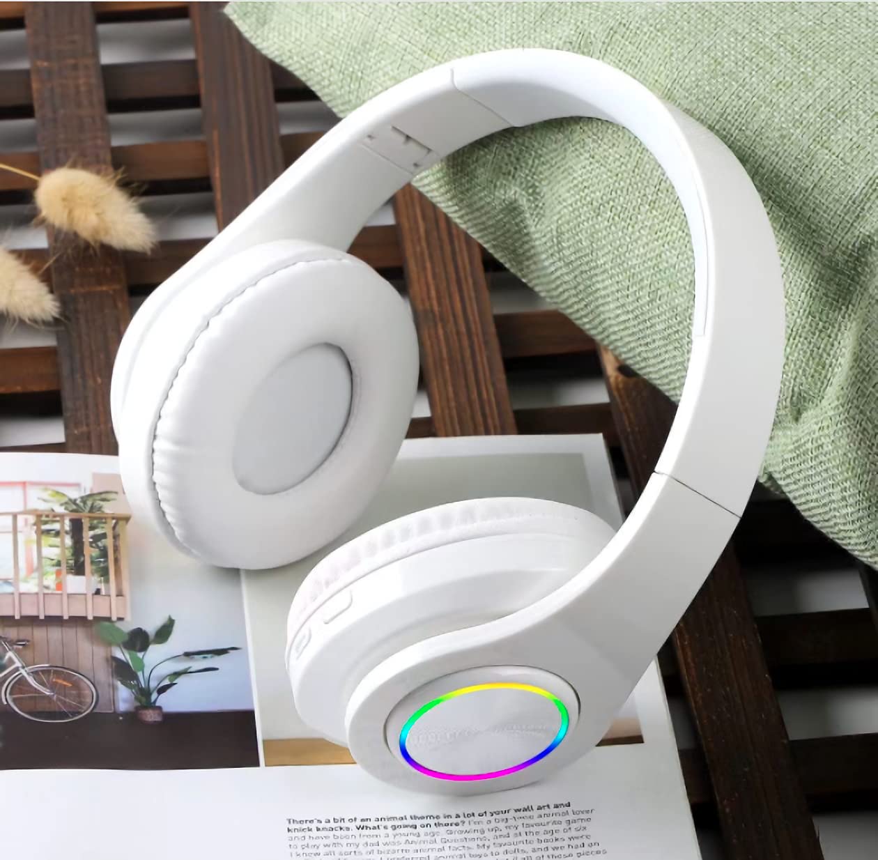 MUARRON Wireless bluetooth headphones-Colorful lights/Foldable/Large battery capacity/Built-in microphone-Bluetooth 5.0/10 m range/Stereo surround/Comfortable affixed ears