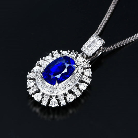 Womens Necklaces for Wedding, Jewelry Sapphire Necklaces with White Gold 1.65Carat VVS2 Very Good Cut Gemstone 18K Luxurious Ladies Necklace Gift