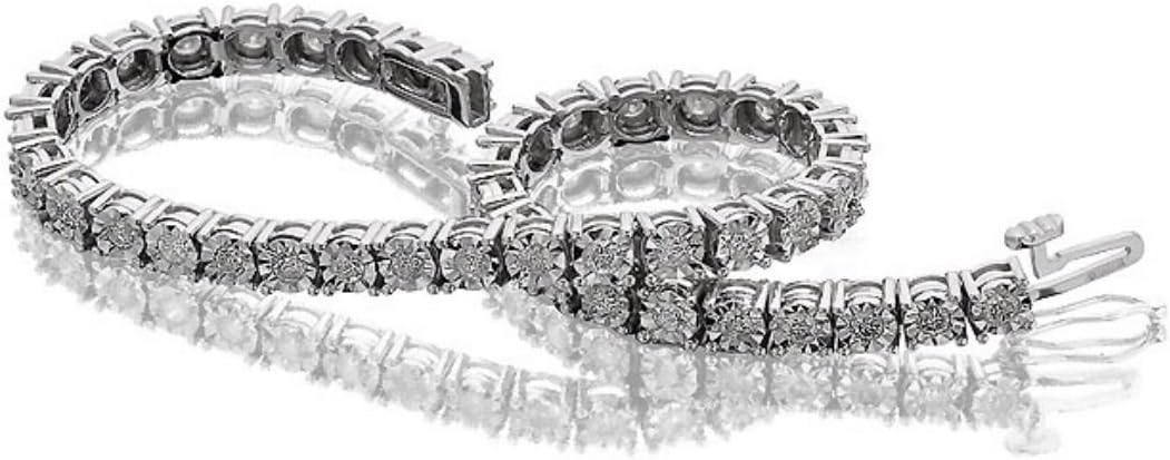 F.Hinds Womens Jewellery 9Ct White Gold 2 Carat Diamond Tennis Bracelet