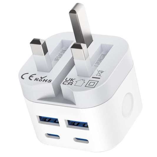 USB C Plug Fast Charger for Apple iPhone 16/16 Pro Max/16 Pro/16 Plus/15/15 Pro Max/14/13/12/11/SE 2020/iPad Pro/Air/Mini, Fold Multi 2 USB and 2 USBC Adapter Charging Plug UK Type C for i Phone