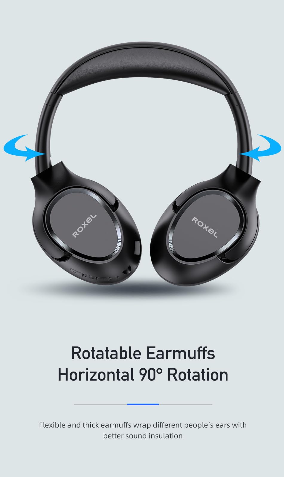 Roxel H700BT Wireless Over Ear Headphones with Microphone, 12 Hours Playtime, 1 Hour Quick Charge, Adjustable Headband, Foldable Lightweight Headset with Deep Bass and Stereo Sound