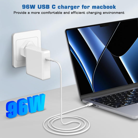 96W Mac Book Pro Laptop Charger, USB-C Charger Power Adapter for Mac Book Pro 16, 15, 14, 13 Inch, Mac Book Air 13 Inch, iPad Pro 2023/2022/2021/2020/2019, Included 6ft/1.8m USB C to C