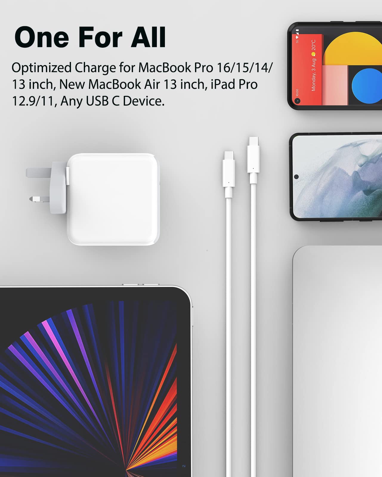 96W Mac Charger Compatible with MacBook Air MacBook Pro 13 14 15 16 inch 2024 2023 2022 2021 2020, M1 M2 M3 Mac Laptop, iPad M4 M2, Type C Fast Power Adapter with 2M/6.6FT MacBook Charger Cable USB C