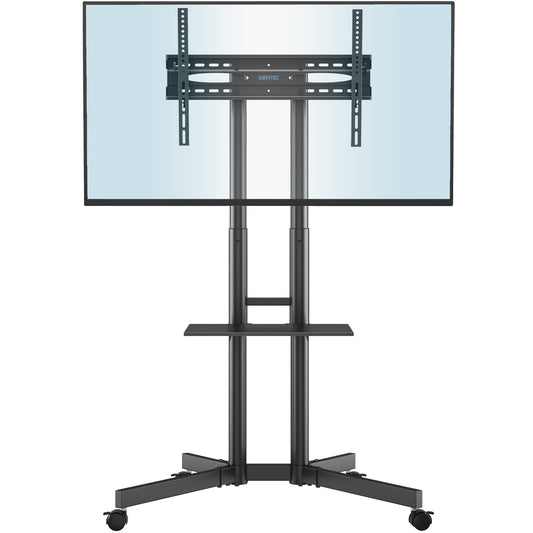 BONTEC Mobile TV Stand on Wheels for 32-85 inch LCD LED OLED Flat Curved TVs, Height adjustable Shelf Trolley Floor Stand Holds up to 60kg, TV Stand with Tray Max VESA 600x400mm