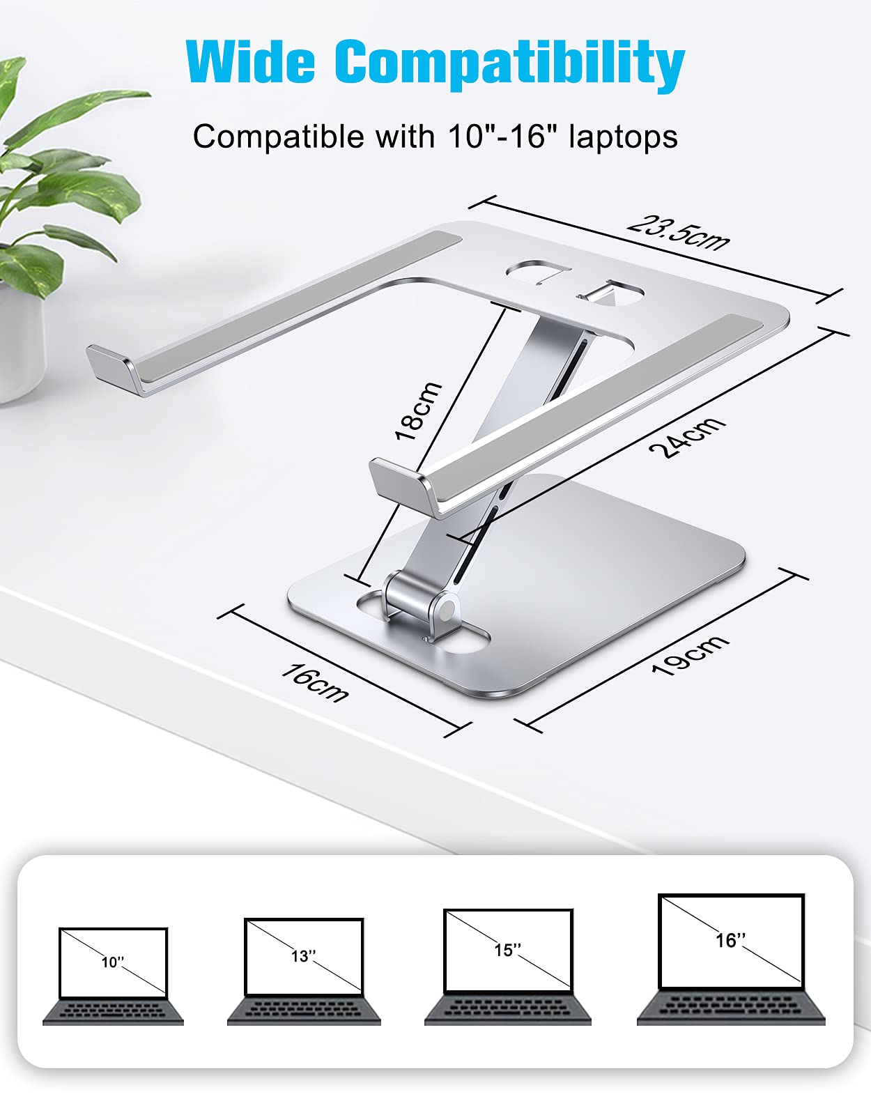 Babacom Laptop Stand Lap Desk, Ergonomic Foldable Computer Stand with Adjustable Height, Ventilated Aluminium Alloy Riser Compatible with MacBook Air, Pro, All 10-16" Laptops (Silver)