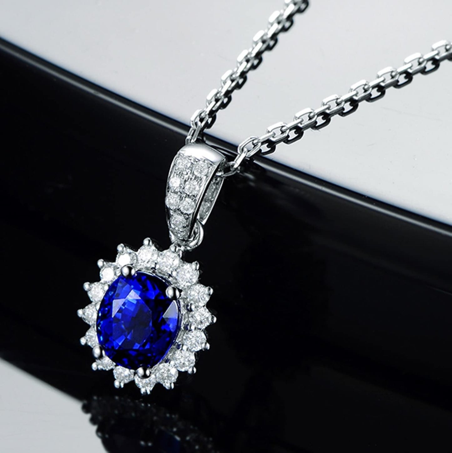 Jewelry Necklaces, Sapphire Necklace Birthstone with Blue 1.28Carat Good Cut Gemstone 18K Luxurious Ladies Necklace Gift