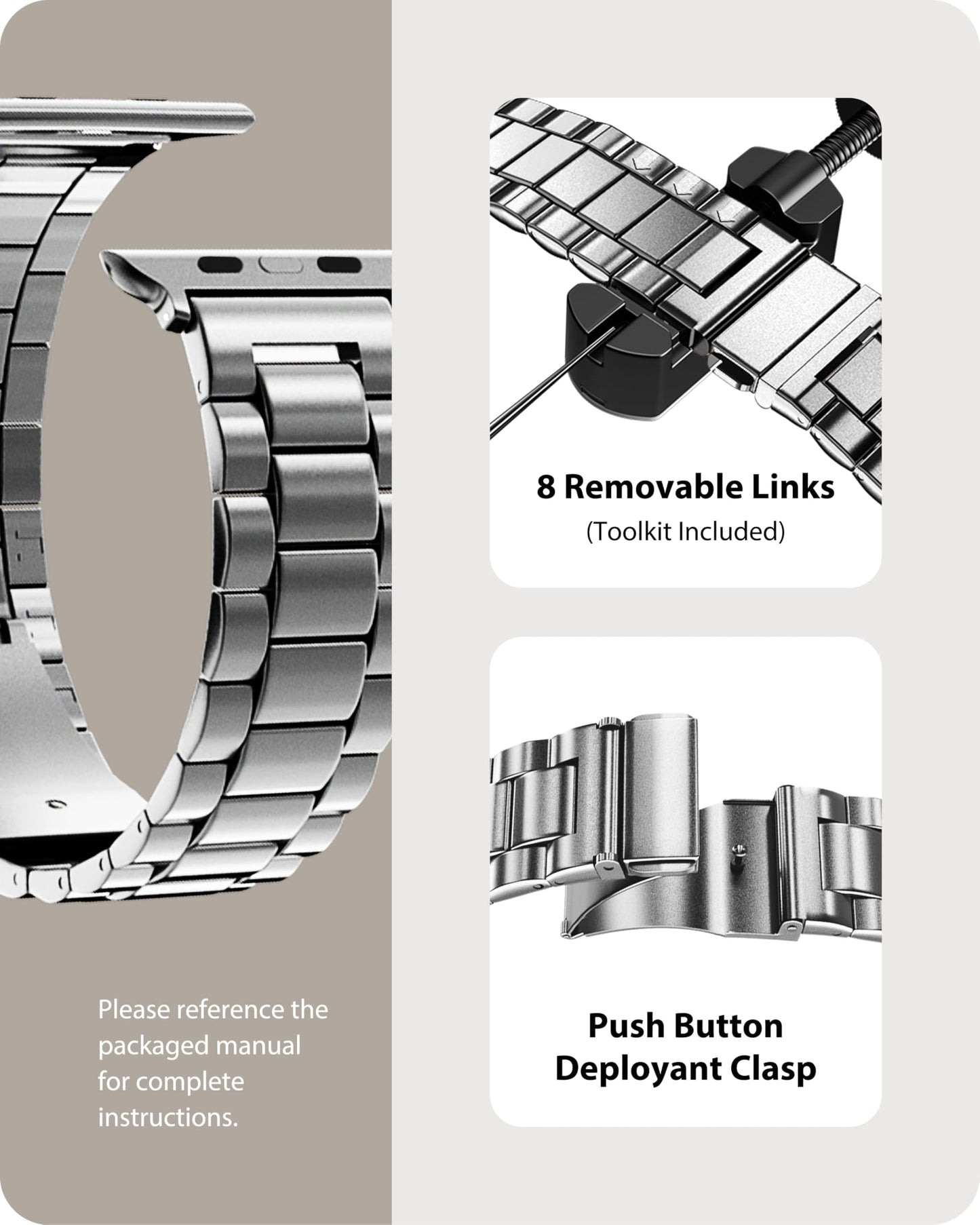 Fullmosa Compatible with Apple Watch Straps 44mm 46mm 45mm 42mm 49mm, Metal Stainless Steel Replacement Bands for iWatch Ultra 2/Ultra/SE/Series 10/9/8/7/6/5/4/3/2/1, Silver & Protective Case