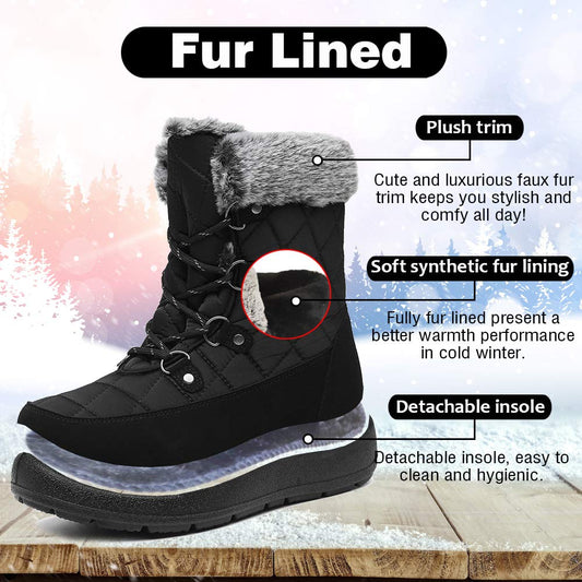 Snow Boots Comfort Outdoor Plush Warm Bootie Winter Women Flat Ankle Boots Black UK 8.5