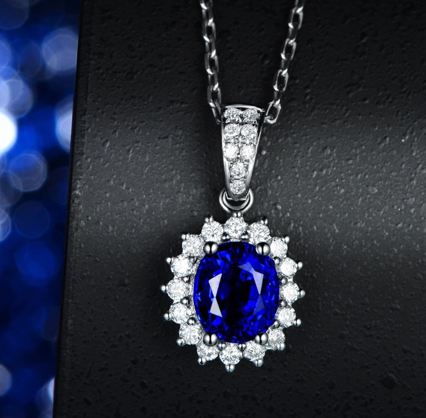 Jewelry Necklaces, Sapphire Necklace Birthstone with Blue 1.28Carat Good Cut Gemstone 18K Luxurious Ladies Necklace Gift