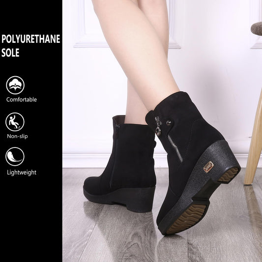 Ladies Winter Warm Snow Boots Womens Outdoor Anti-Slip Zipper Fur Lining Thermal Ankle Booties Shoes Size Black a