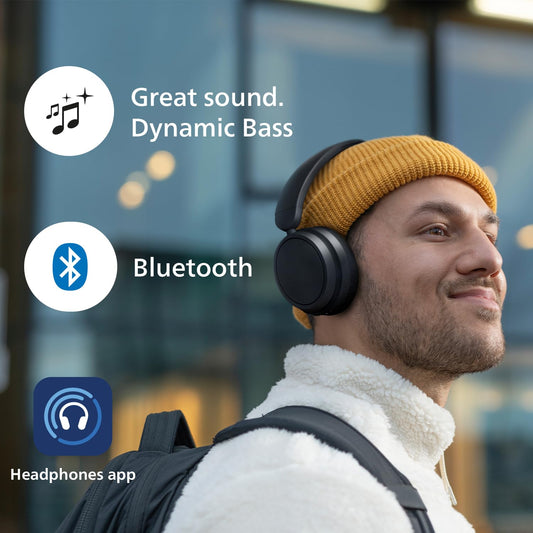 Philips TAH5209BK/00 Lightweight On Ear Wireless Bluetooth Headphones with Passive Noise Isolation - 65 Hours Play Time, Natural Sound, Clear Calls, Dynamic Bass, 2 Hours USB-C Charging- Black