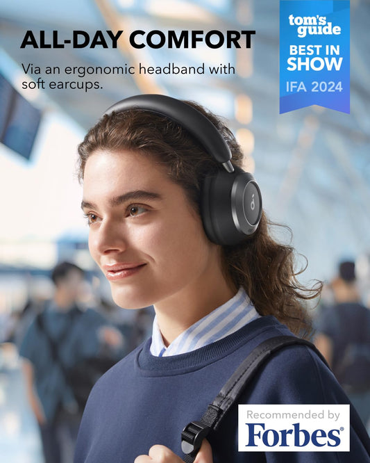 soundcore Space One Pro by Anker, Adaptive Active Noise Cancelling Headphones, Super Foldable Design, 60H Lossless Audio, Ultra-Fast Charging, Hi-Res Wireless Audio with LDAC, Comfortable Fit