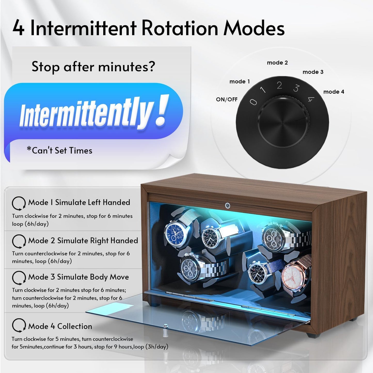 Six Automatic Watch Winder Watch Box Equipped with Super Quiet Japanese Motor, 5 RPM Mode Setting, led Lights, Retractable Pillow Suitable for Women's and Men's Watches