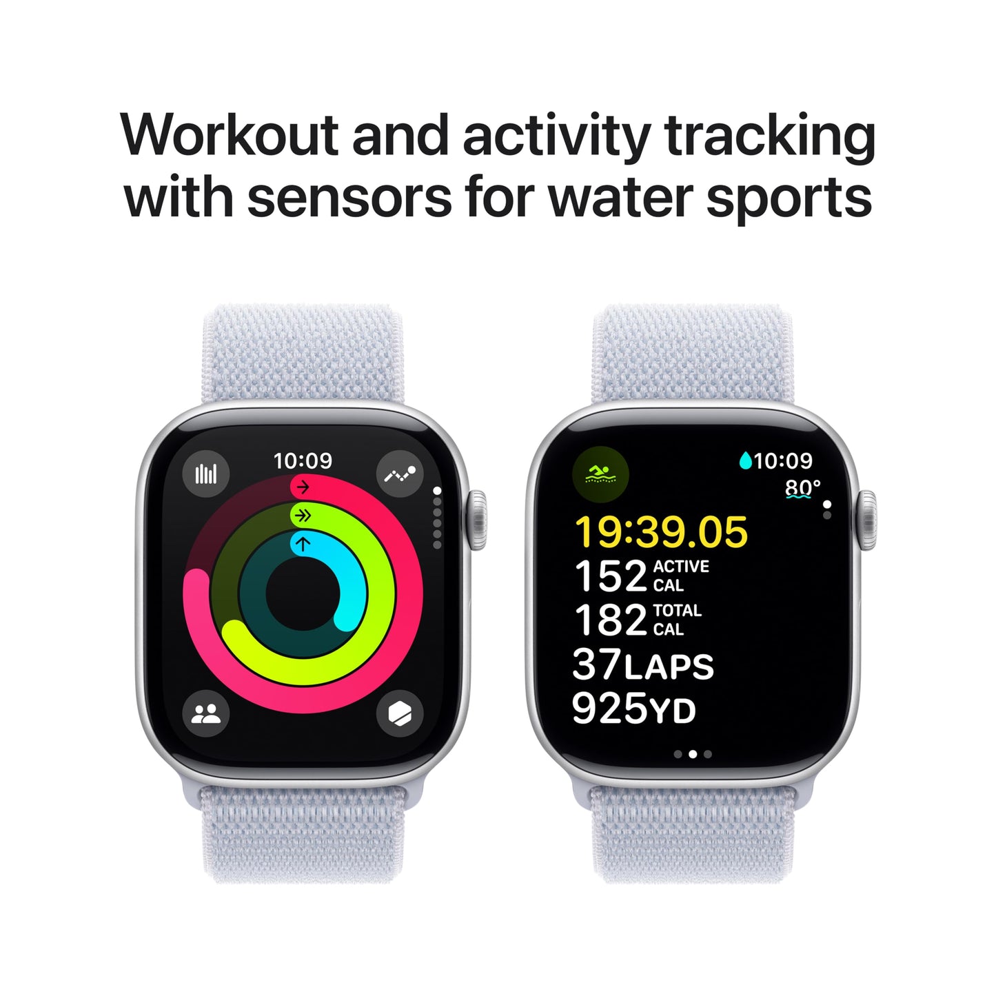 Apple Watch Series 10 GPS 46 mm Smartwatch with Silver Aluminium Case with Blue Cloud Sport Loop - One Size. Fitness Tracker, ECG App, Always-On Retina Display, Carbon Neutral
